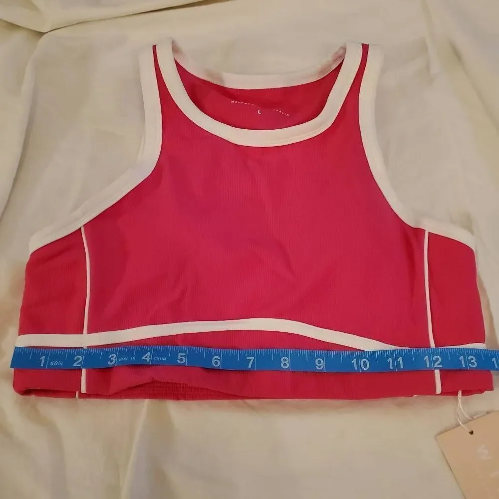 NWT. Wilo the Label. Hot Pink with white trim Sports Bra. Size Large.